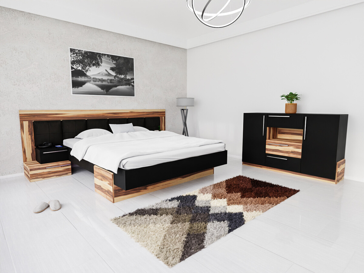 Miegamojo komplektas Omaha C108 (Juoda + Baltimore Riešutas)