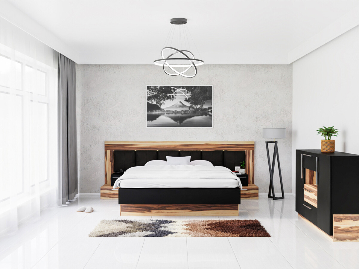 Miegamojo komplektas Omaha C108 (Juoda + Baltimore Riešutas)