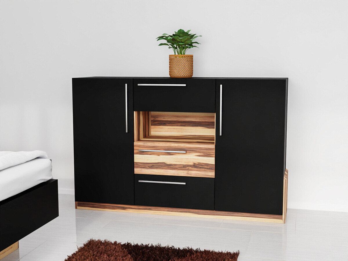 Miegamojo komplektas Omaha C108 (Juoda + Baltimore Riešutas)