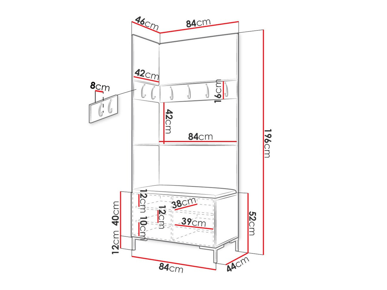 Prieškambario komplektas Nomal IV (Balta)