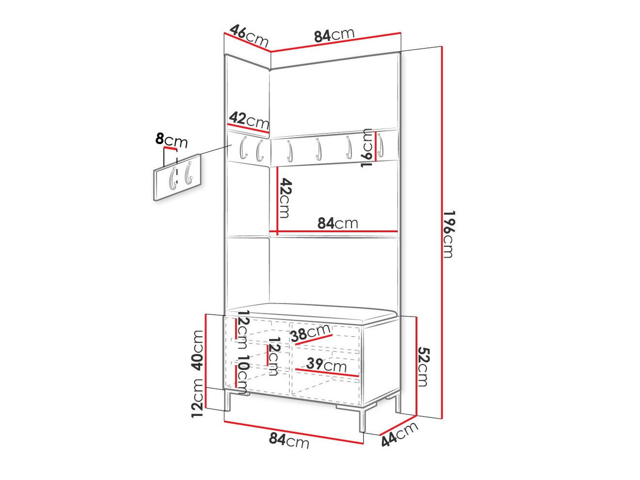 Prieškambario komplektas Tivsoa 103 (Balta)