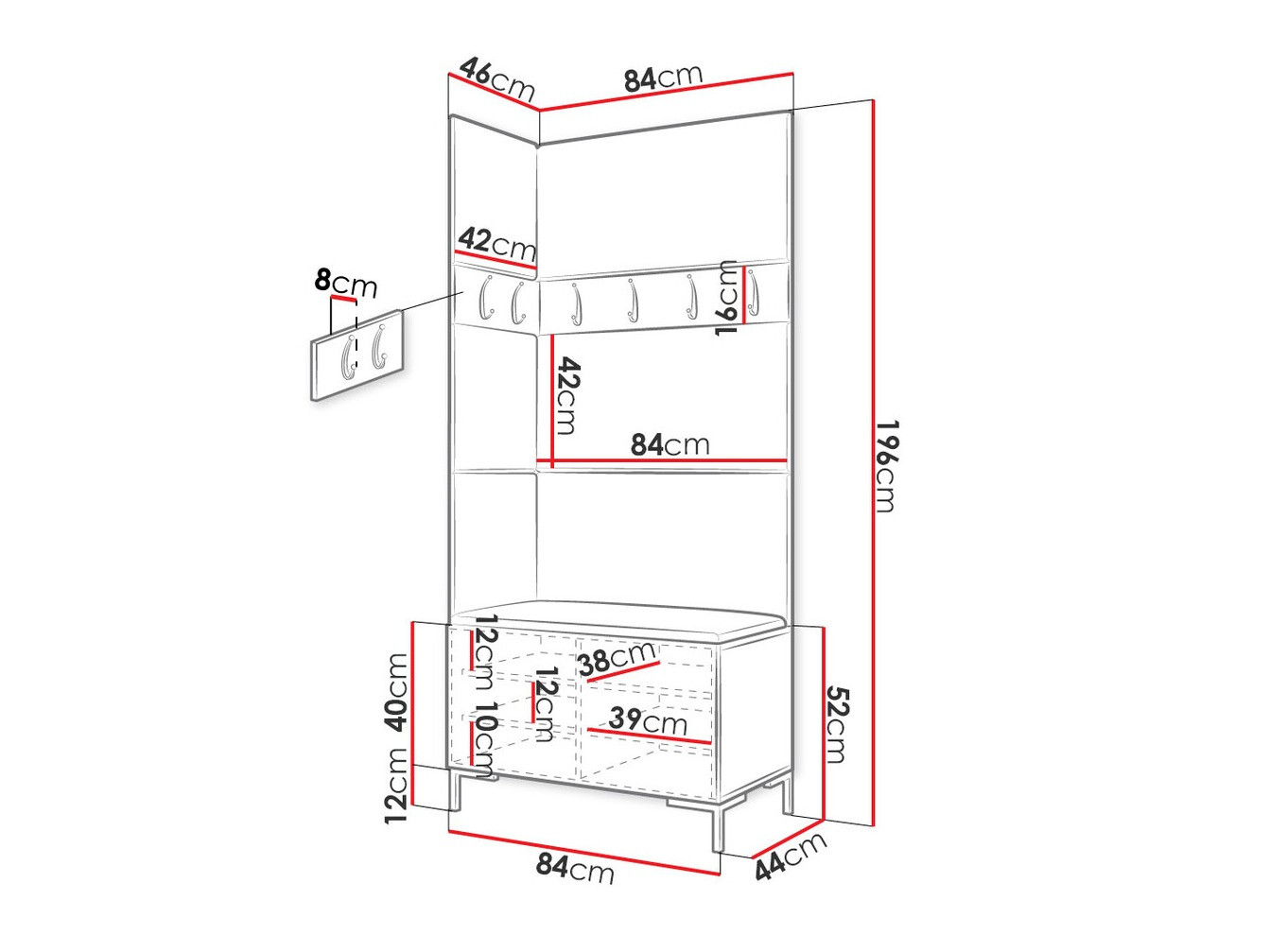 Prieškambario komplektas Tivsoa 103 (Balta)