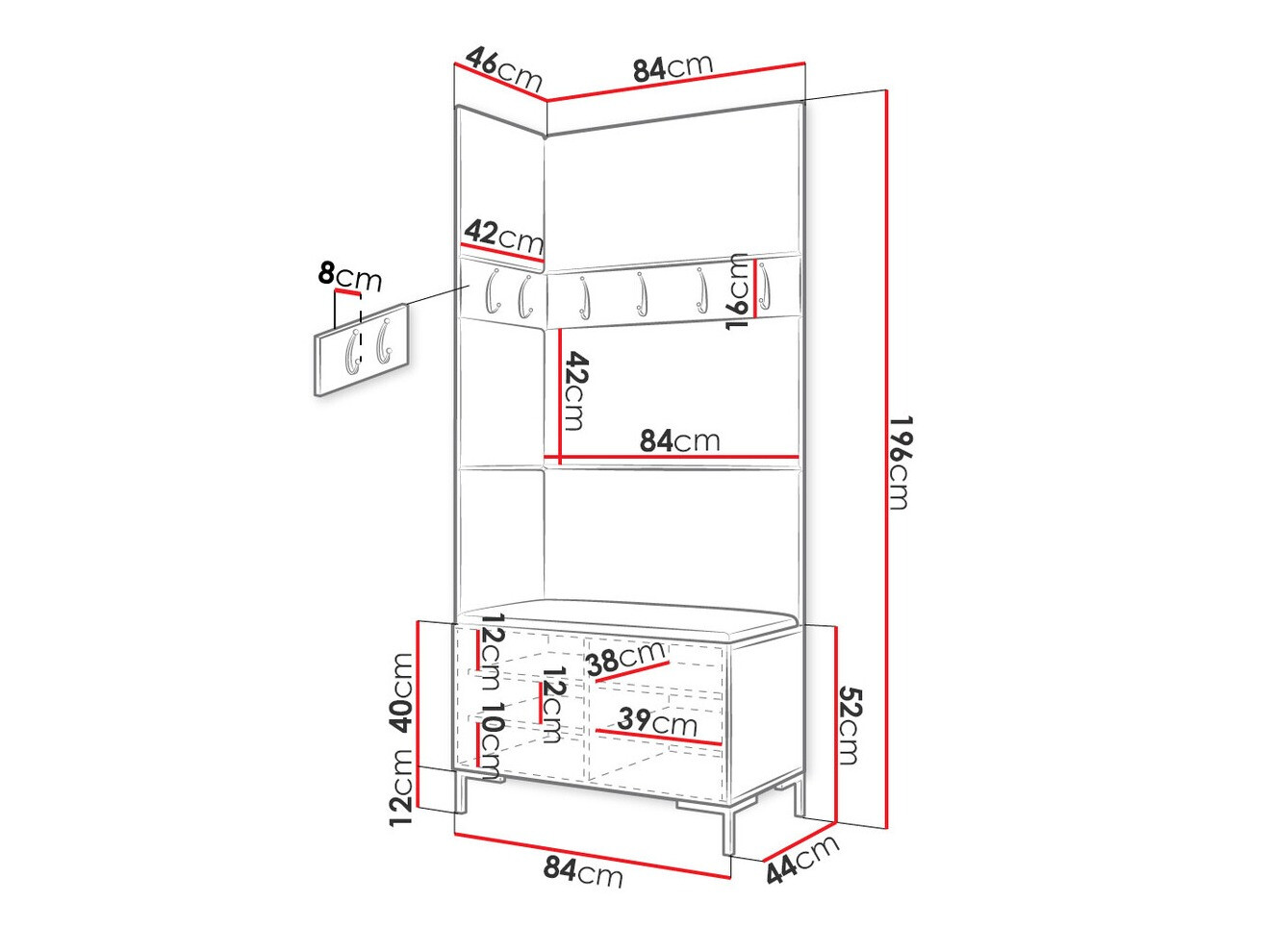 Prieškambario komplektas Tivsoa 103 (Balta)