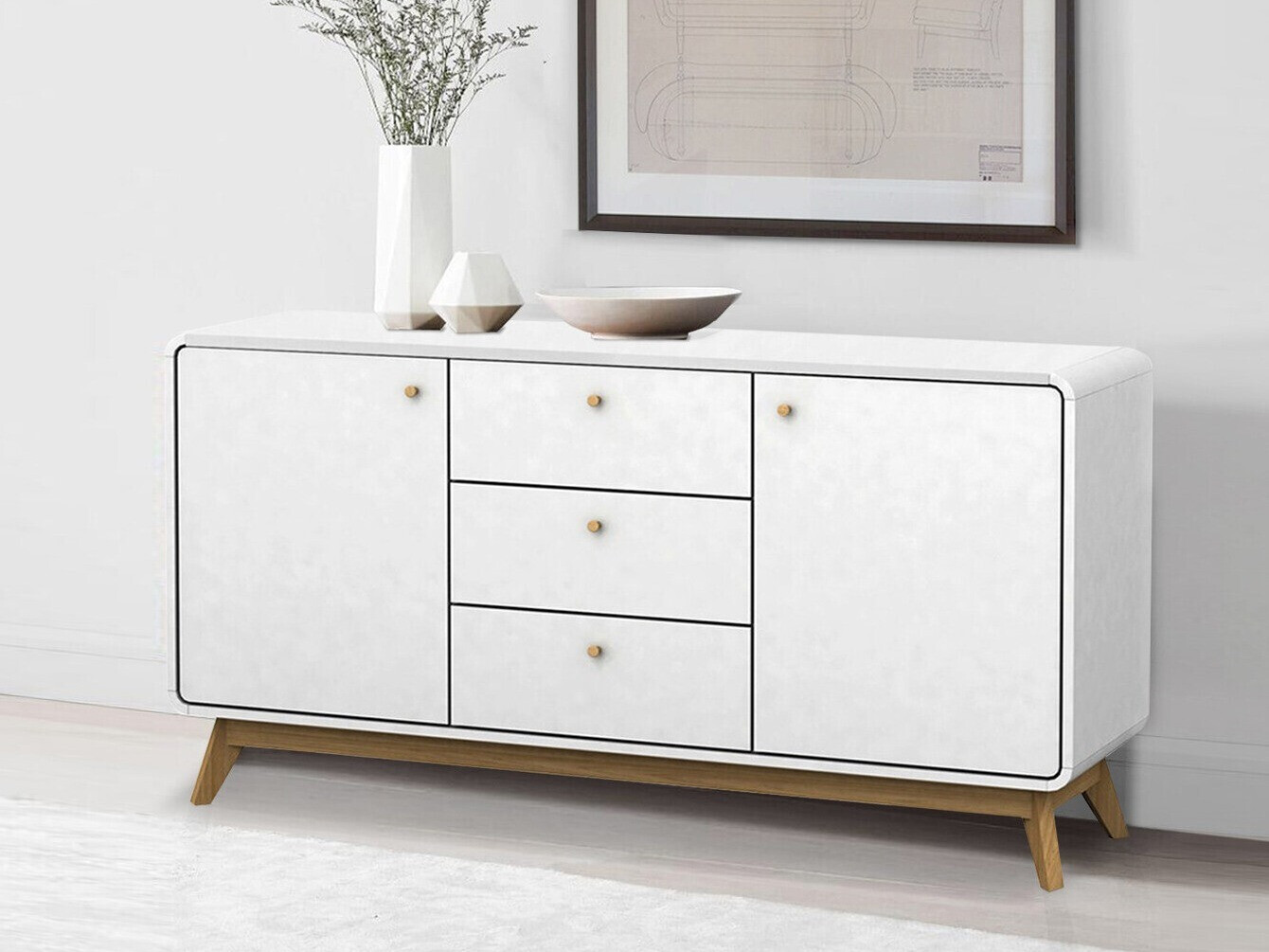 Komoda Elbtena 110 (Balta + Ąžuolas)