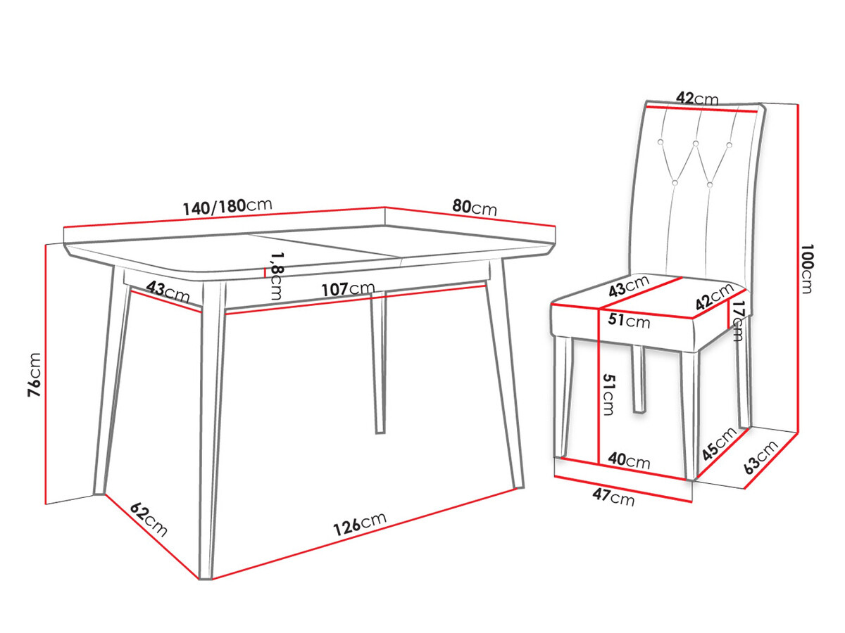 Valgomojo komplektas Racine 144 (Balta + Magic Velvet 2250)