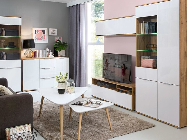 TV staliukas Tivetra 109 (Votan ąžuolas + Blizgi balta)