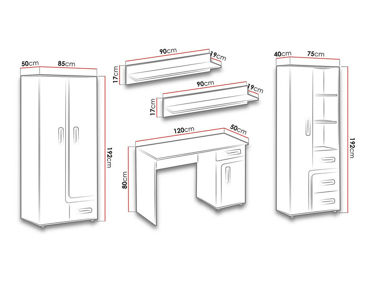 Vaikų kambario komplektas Levtala 122 (Antracitas + Balta + Turkis)