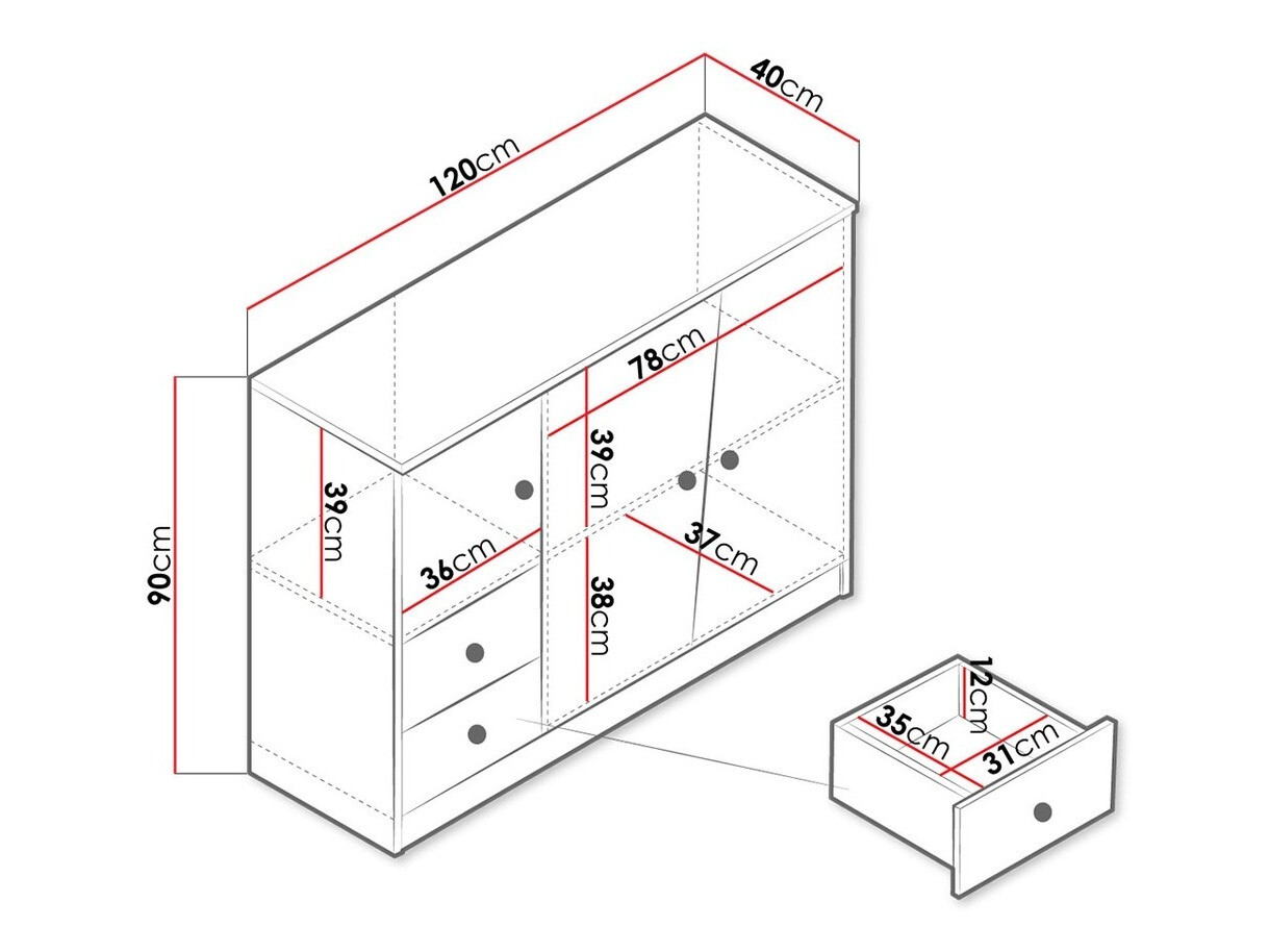 Komoda Almira 106 (Artisan ąžuolas + Balta)