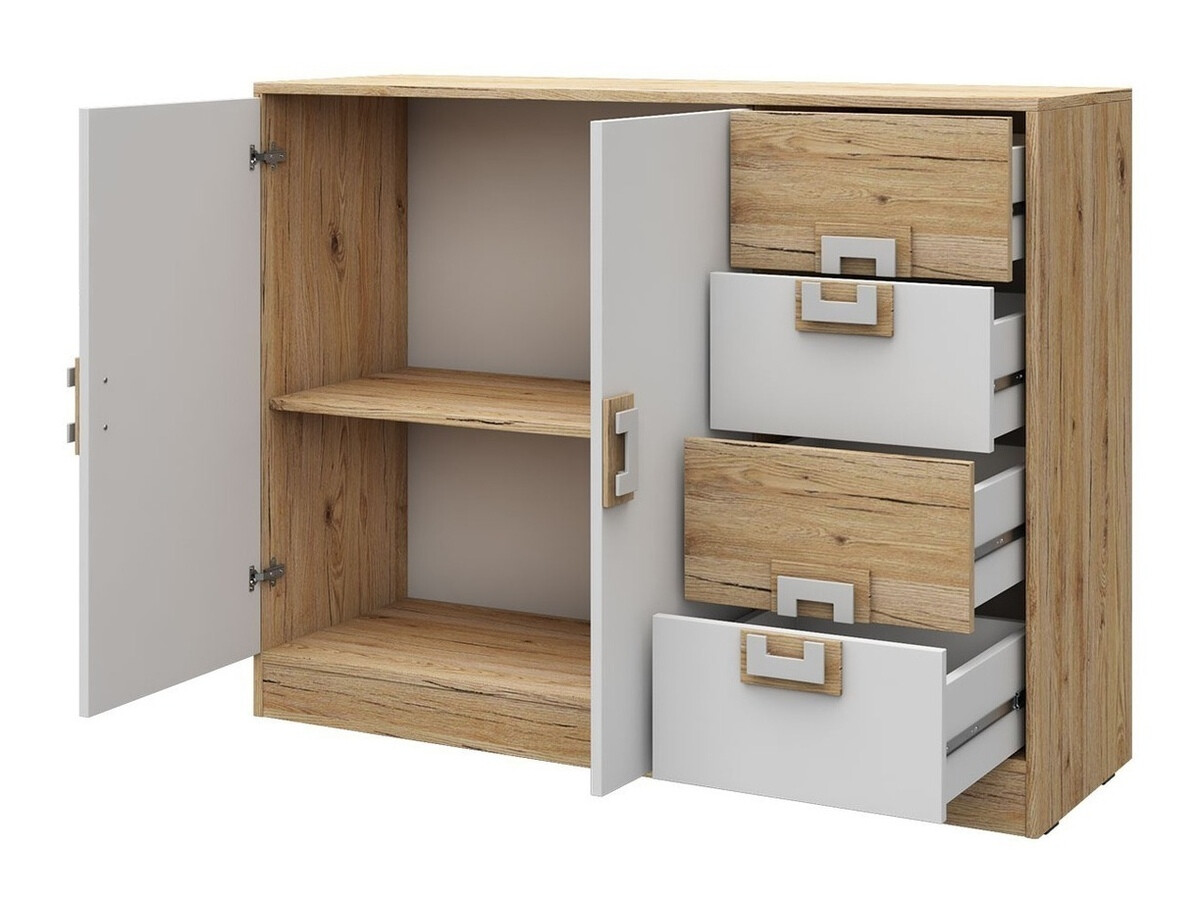 Komoda Tolfere 100 (Šviesus ąžuolas + Balta + Turkis)