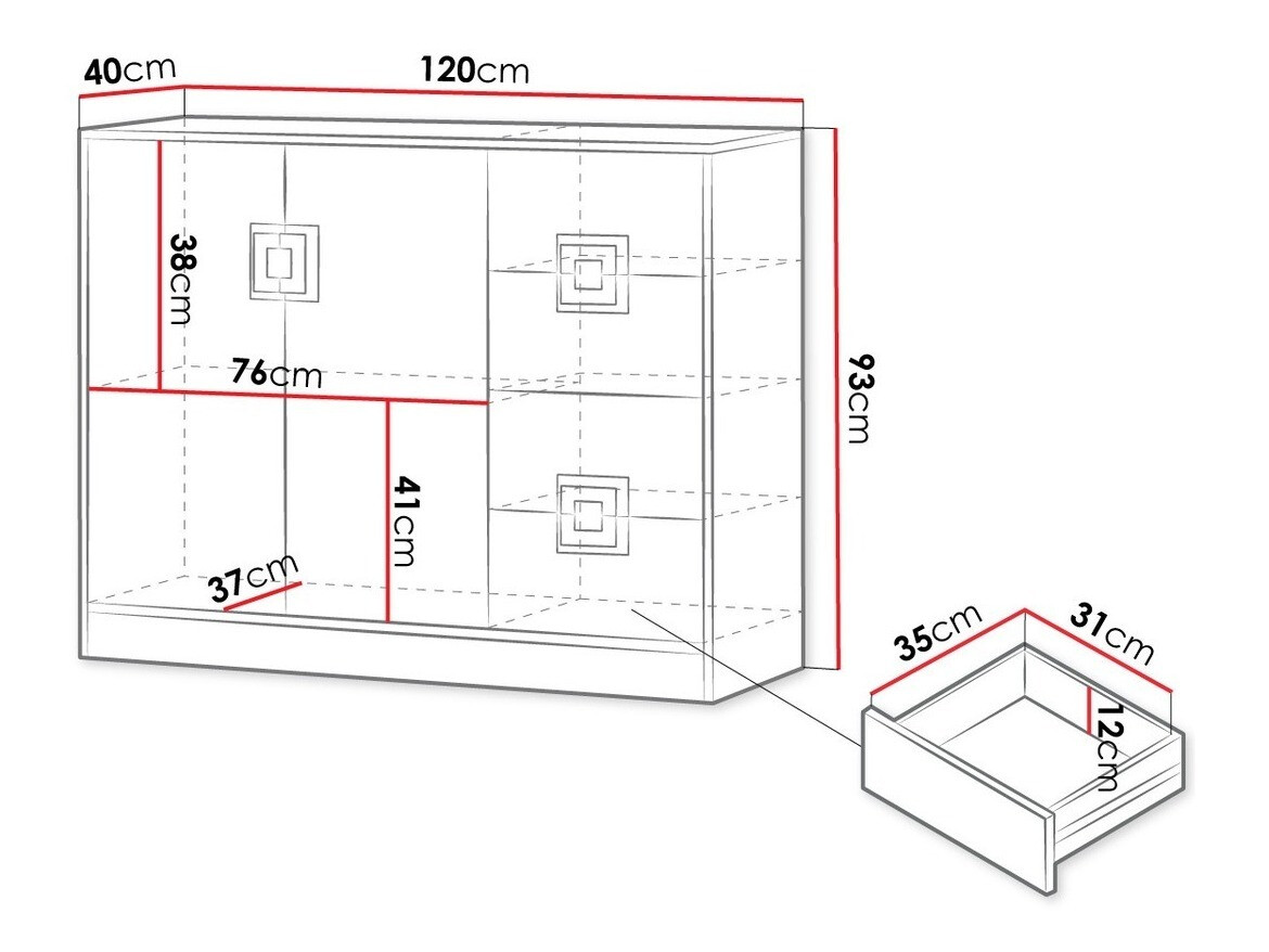 Komoda Tolfere 100 (Šviesus ąžuolas + Balta + Turkis)