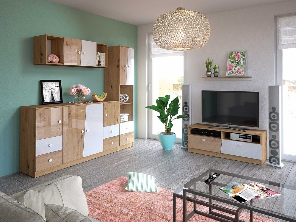 TV staliukas Mirelbu 107 (Artisan ąžuolas + Balta + Juoda)