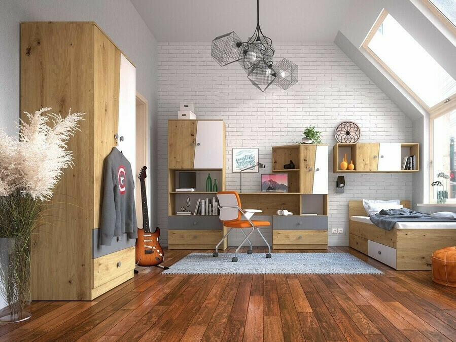 Spinta Mirelbu 100 (Artisan ąžuolas + Blizgi balta + Blizgi juoda)