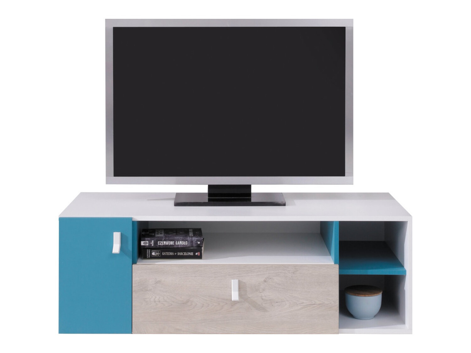 TV staliukas Camteso 108 (Balta + Ąžuolas + Turkis)