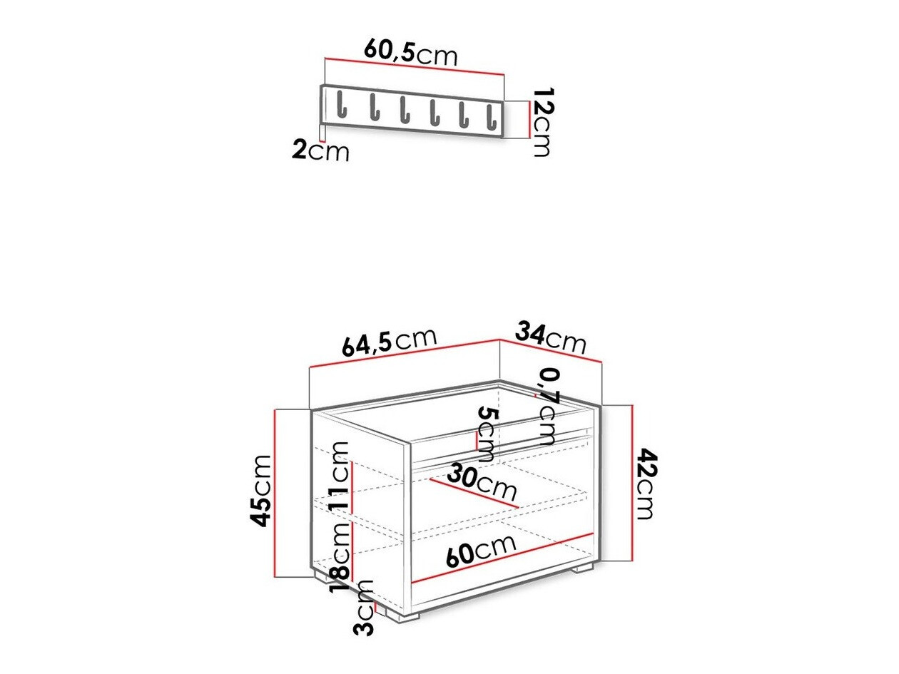 Prieškambario komplektas Comfivo Pinus IX (Balta + Soft 017)