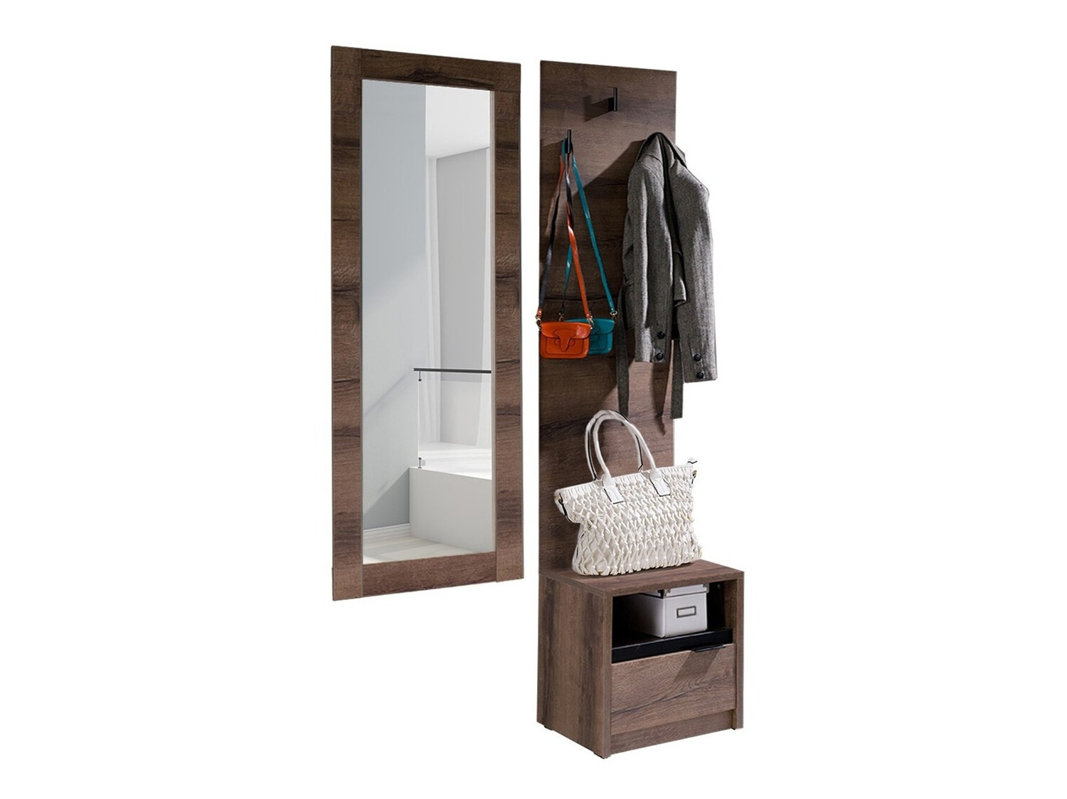 Prieškambario komplektas Fivelbo 118 (Monastery ąžuolas + Blizgi juoda)