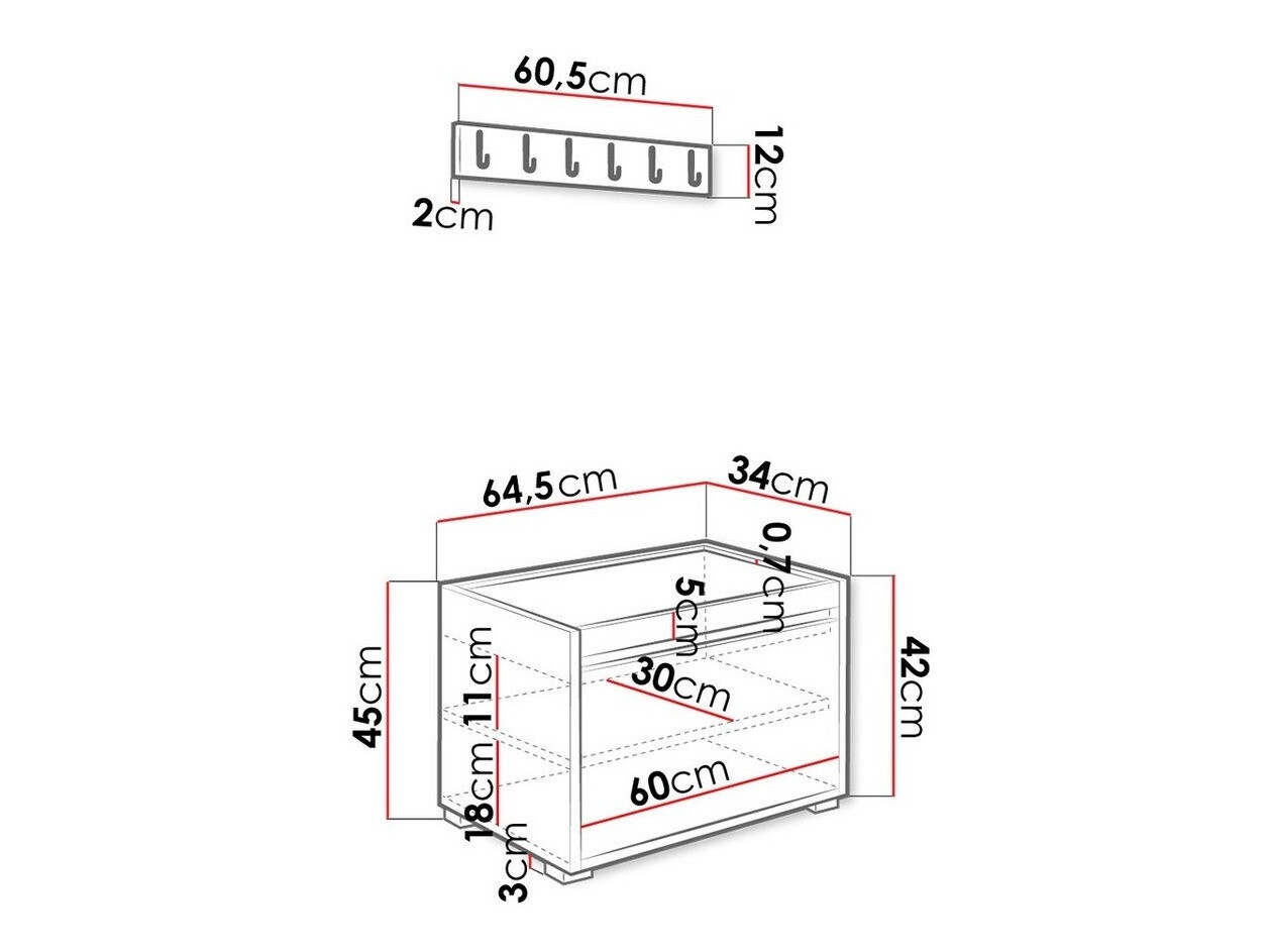 Prieškambario komplektas Comfivo Pinus V (Balta + Soft 017)