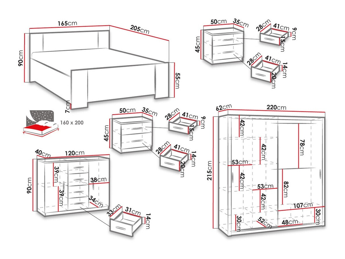 Miegamojo komplektas Catromi 115 (Balta + Soft Pik 029)