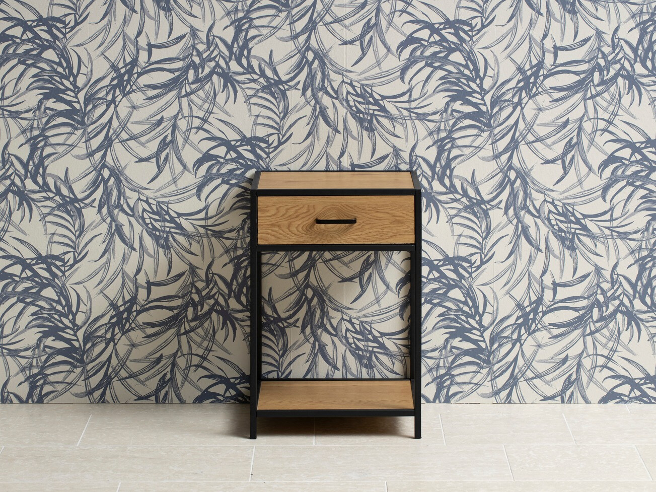 Naktinis staliukas Norsica Sevferi 128 (Laukinis ąžuolas + Juoda)