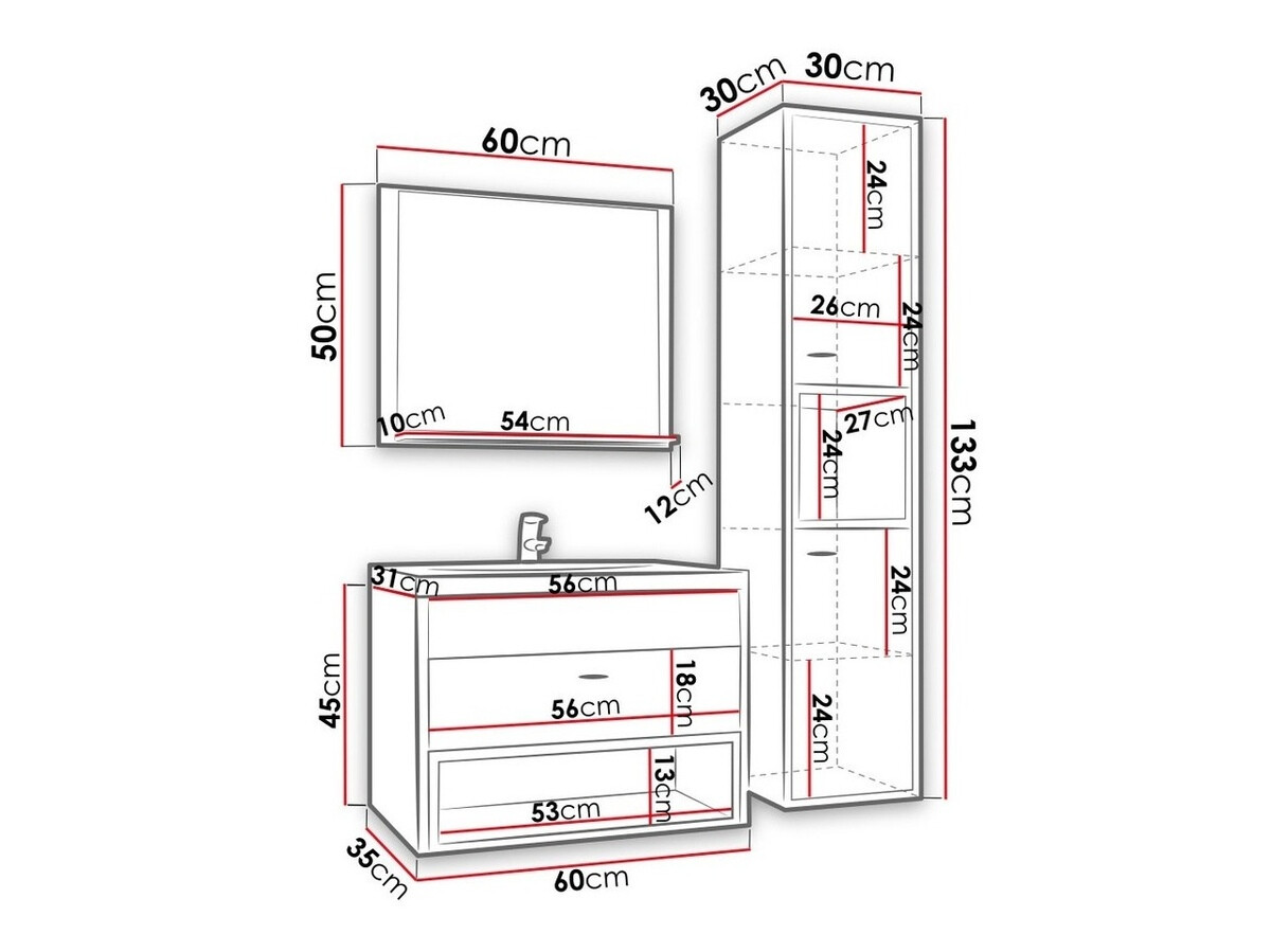 Vonios komplektas Baltesi 100 (Artisan ąžuolas + Juoda)