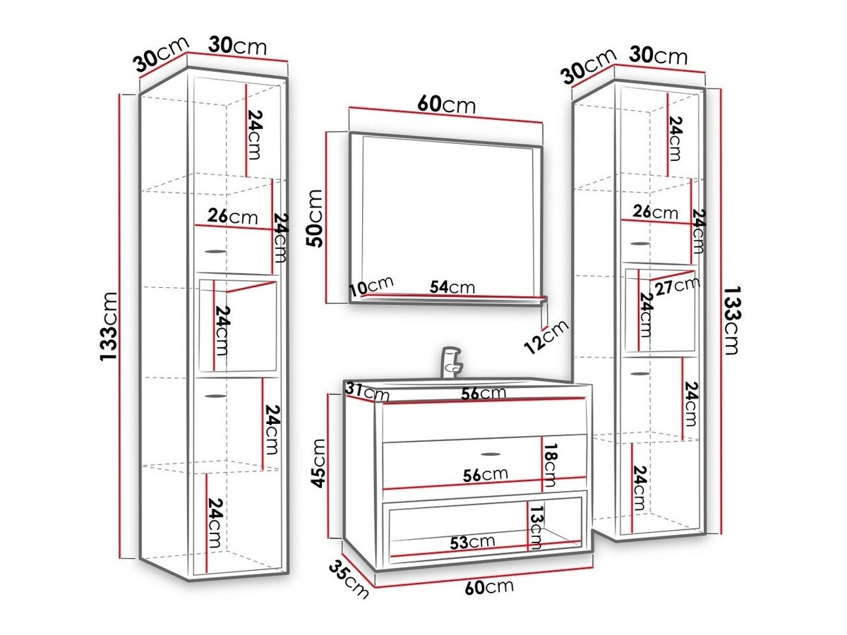 Vonios komplektas Velum II (Balta + Artisan ąžuolas)