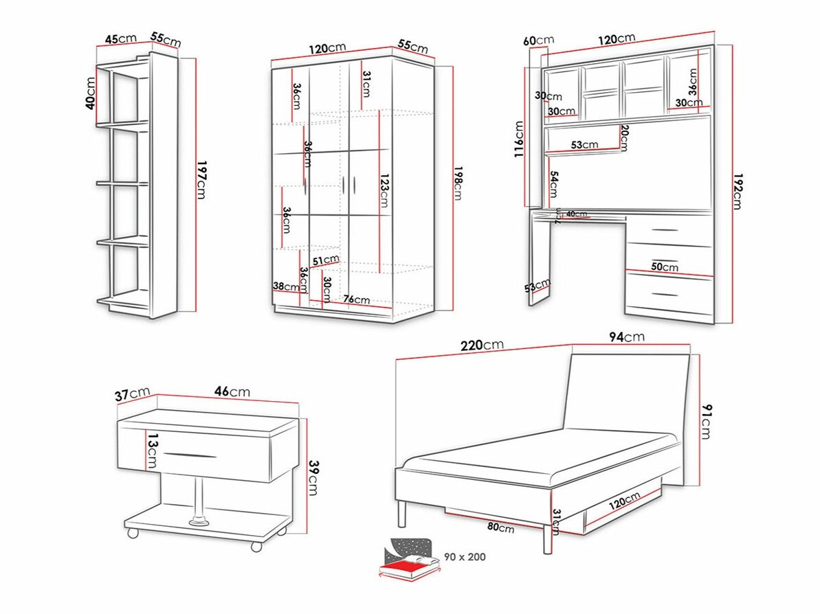 Vaikų kambario komplektas Campus (Blizgi balta + Blizgi rožinė)