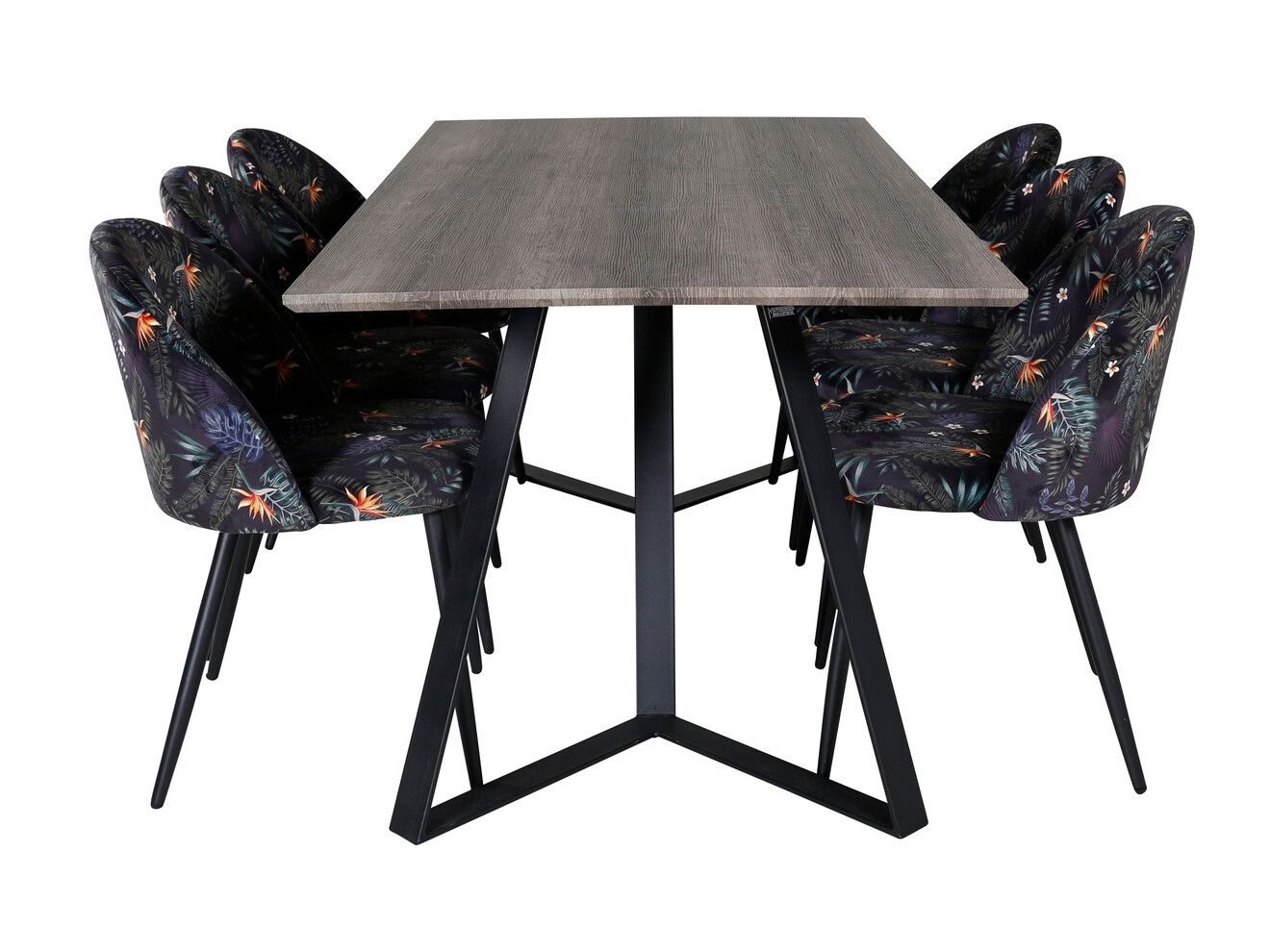 Valgomojo komplektas Dallas 340 (Gėlių raštas + Juoda)