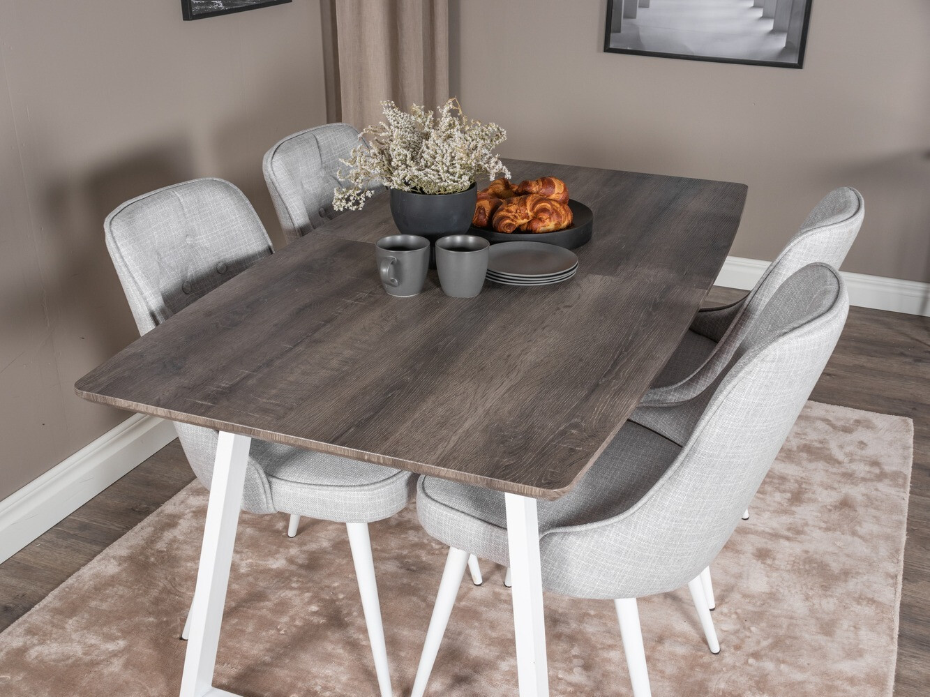 Valgomojo komplektas Dallas 1805 (Balta + Šviesi pilka)