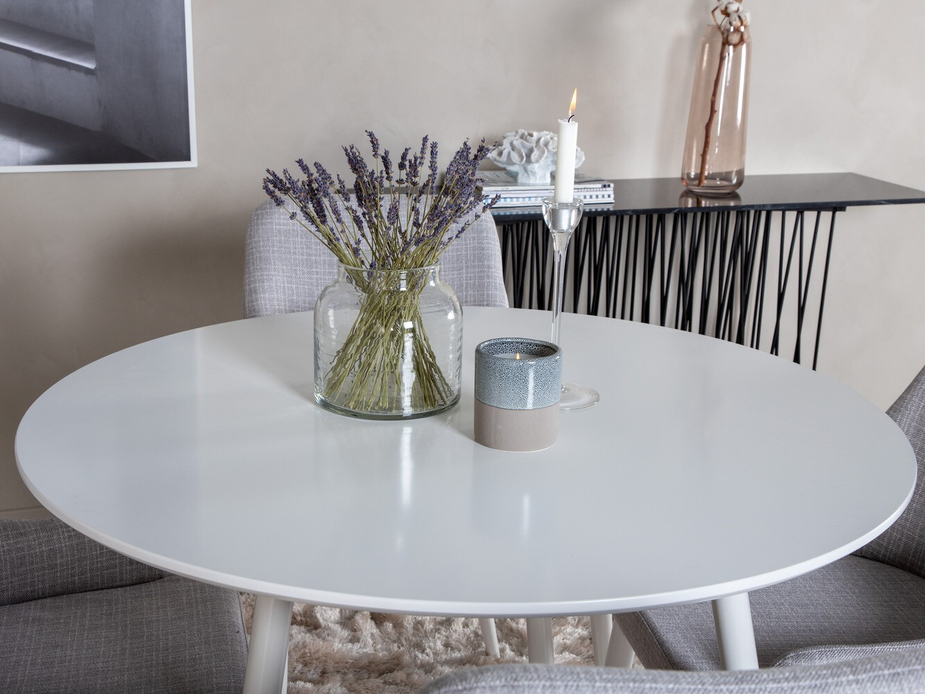 Valgomojo komplektas Dallas 1533 (Šviesi pilka + Balta)