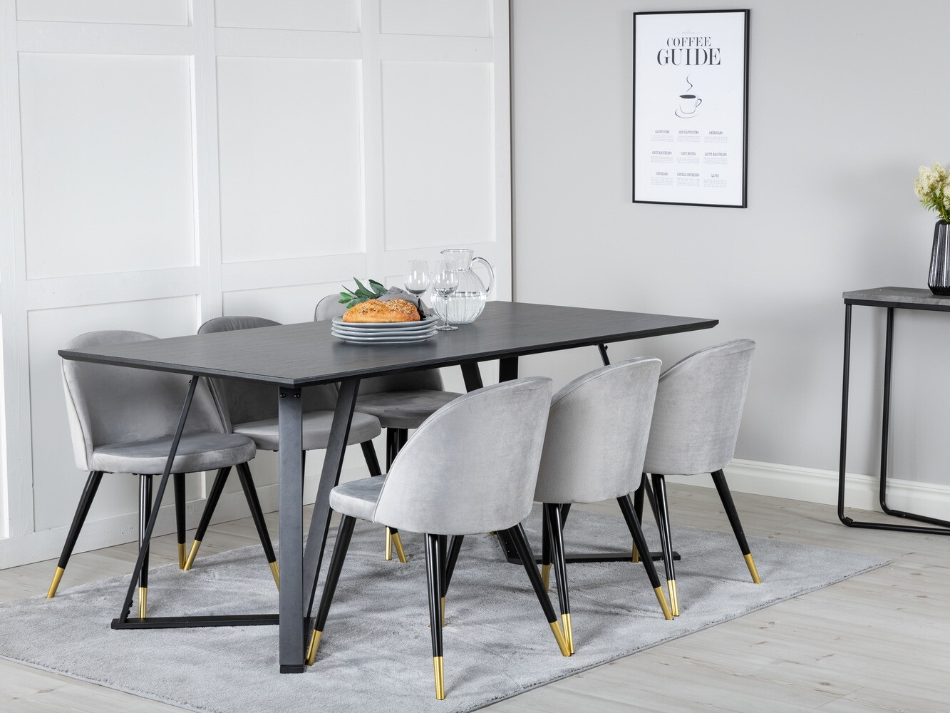 Valgomojo komplektas Dallas 1583 (Pilka + Juoda)