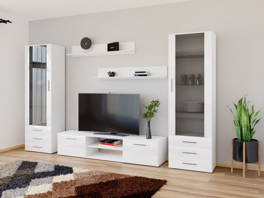 Svetainės komplektas Tornola 109 (Balta + Blizgi balta)