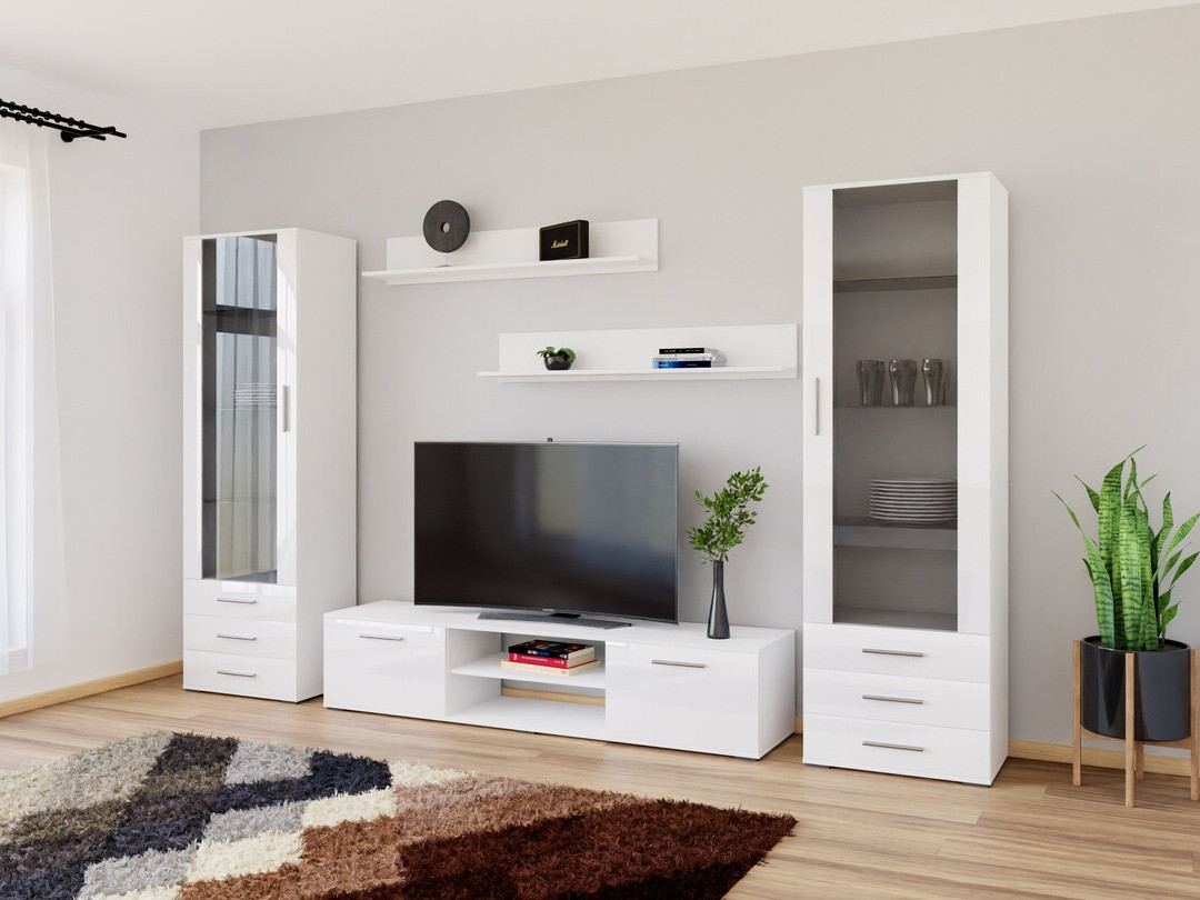 Svetainės komplektas Tornola 109 (Balta + Blizgi balta)