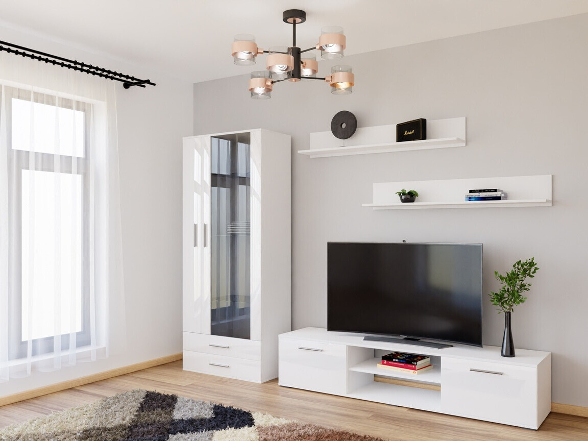 Svetainės komplektas Tornola 115 (Balta + Blizgi balta)