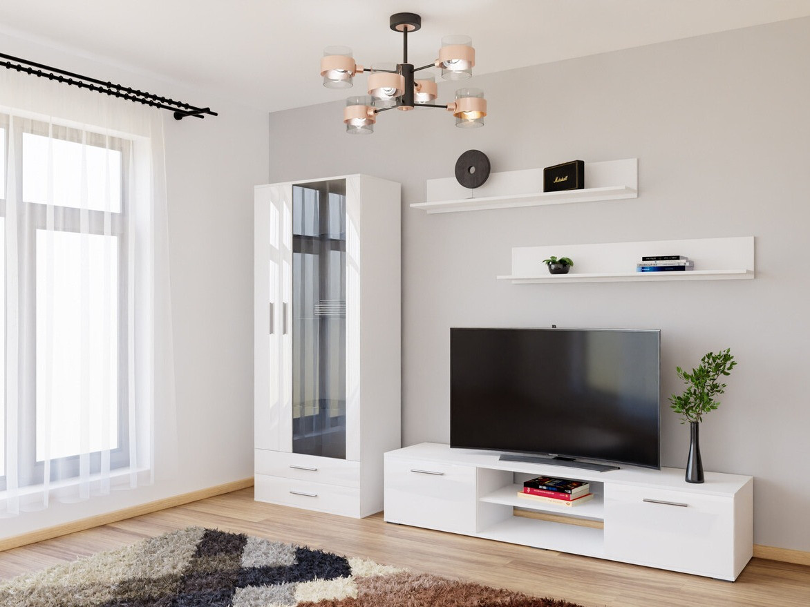 Svetainės komplektas Tornola 115 (Balta + Blizgi balta)