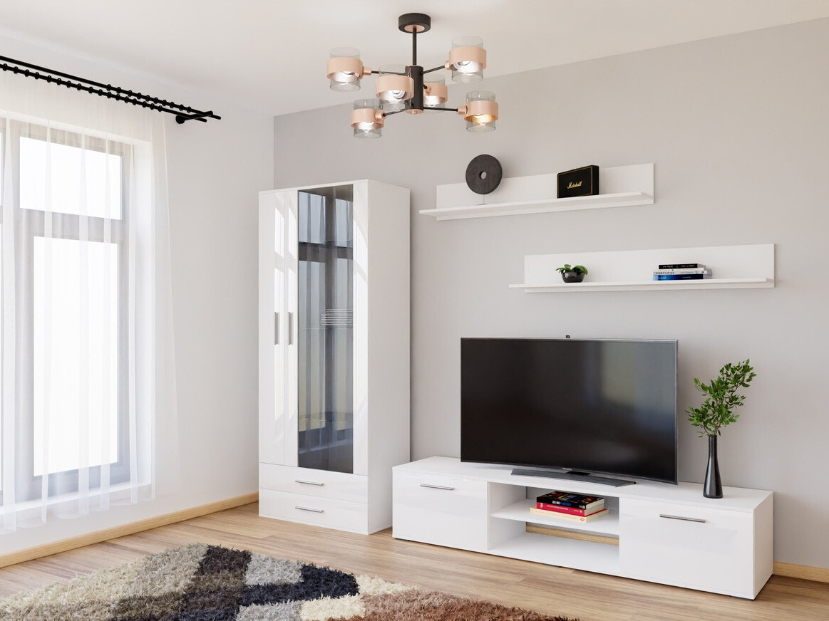 Svetainės komplektas Tornola 115 (Balta + Blizgi balta)