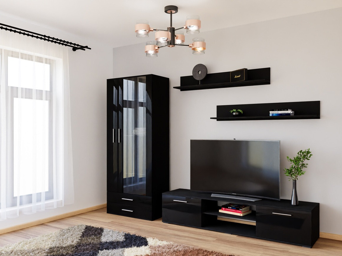 Svetainės komplektas Tornola 115 (Juoda + Blizgi juoda)