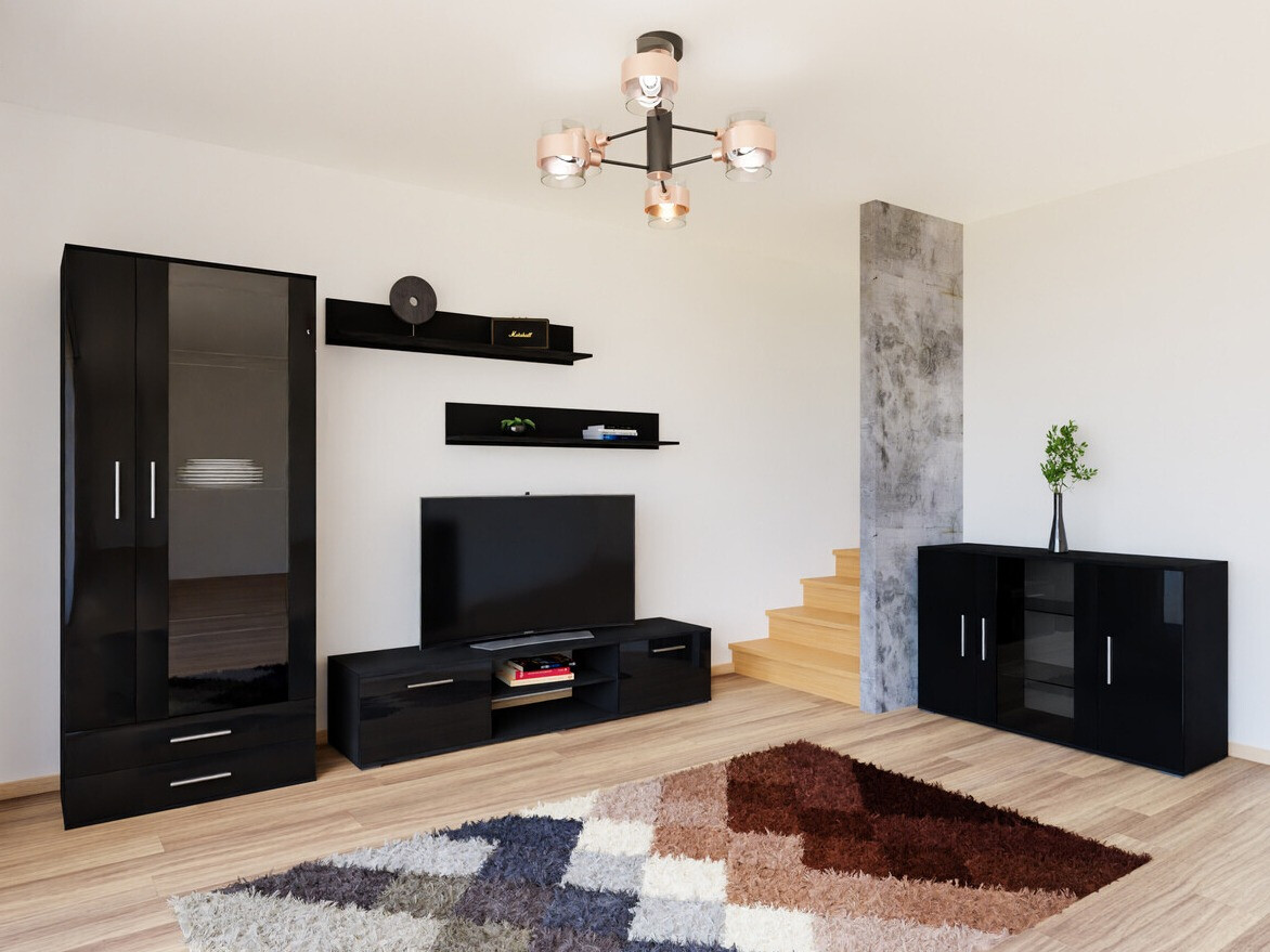 Svetainės komplektas Tornola 116 (Juoda + Blizgi juoda)