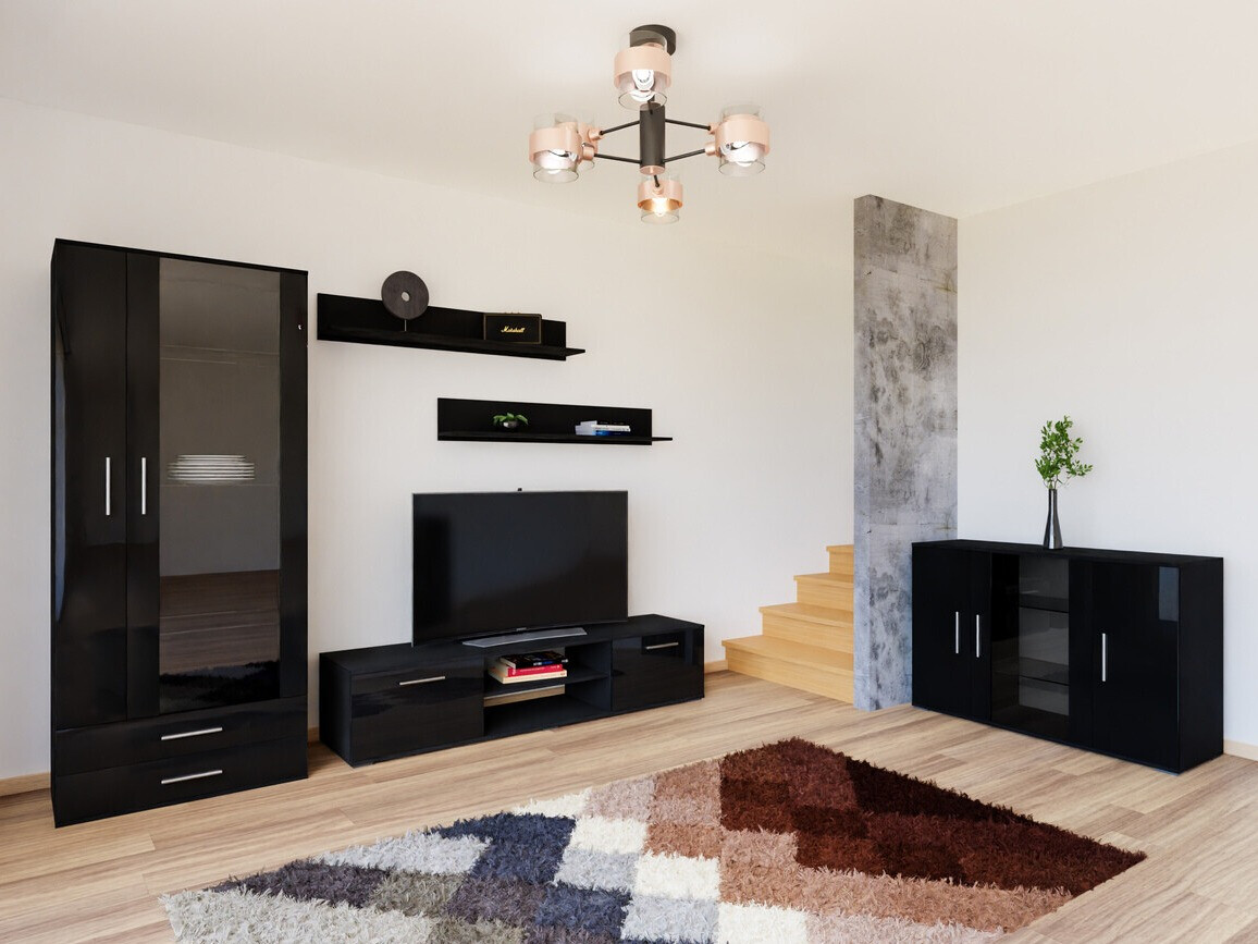 Svetainės komplektas Tornola 116 (Juoda + Blizgi juoda)