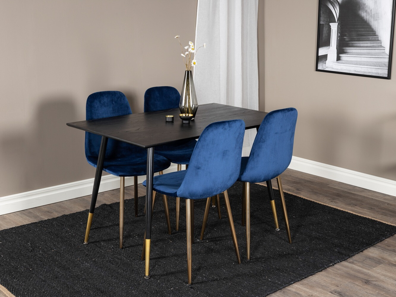 Valgomojo komplektas Dallas 1693 (Mėlyna + auksinė)