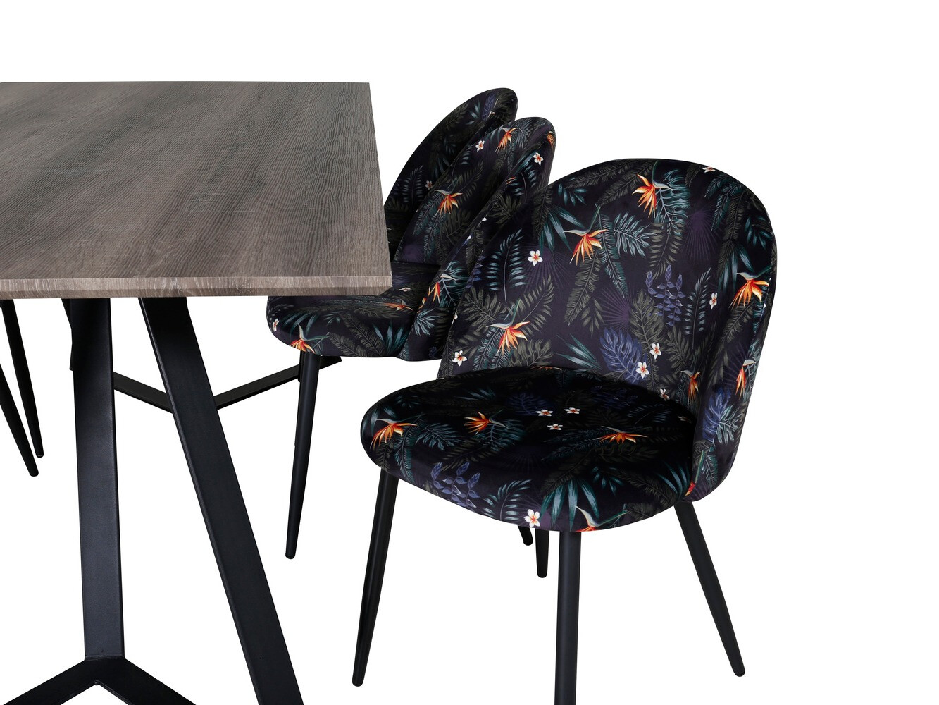 Valgomojo komplektas Dallas 340 (Gėlių raštas + Juoda)