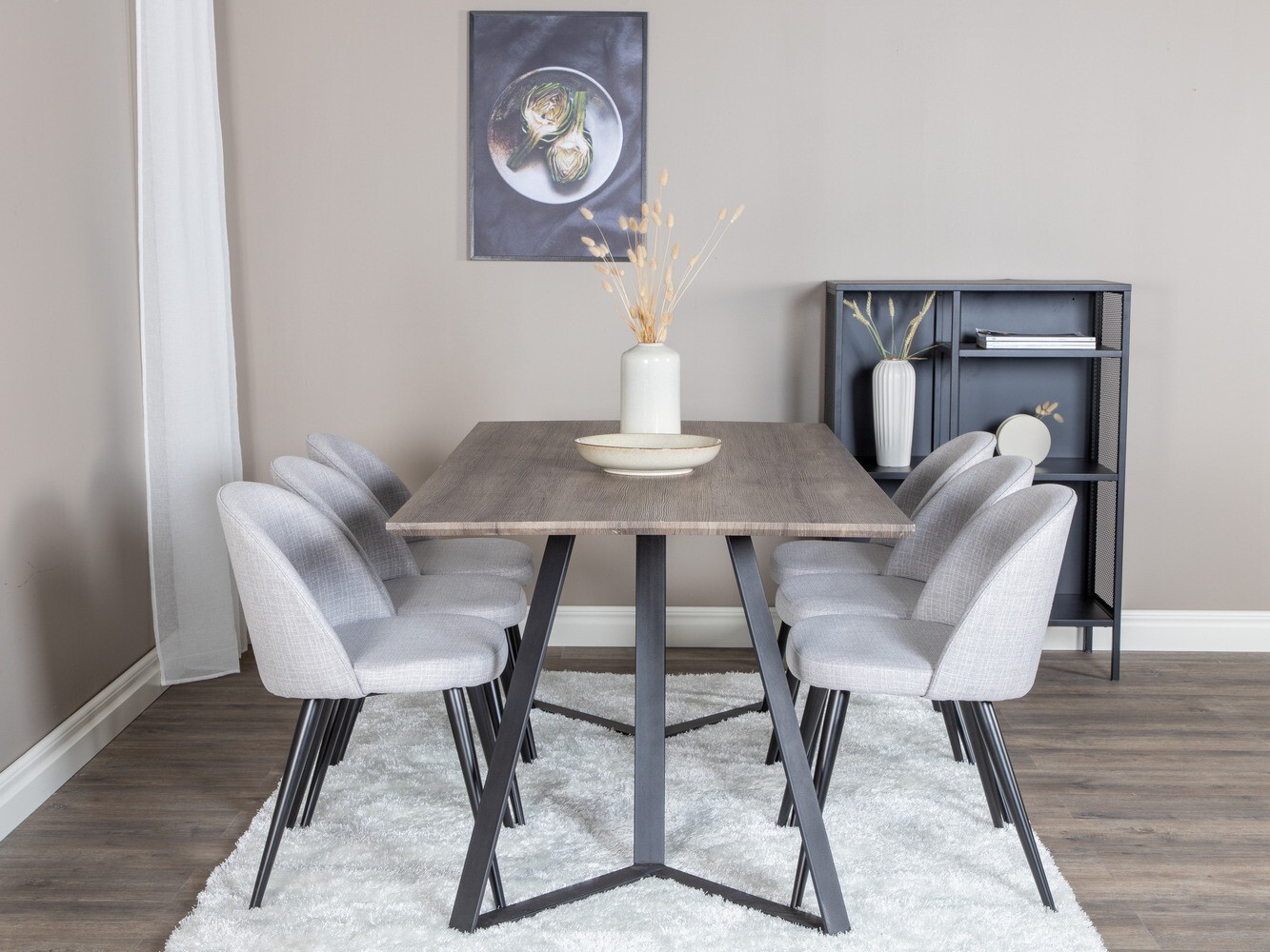 Valgomojo komplektas Dallas 340 (Šviesi pilka + Juoda)