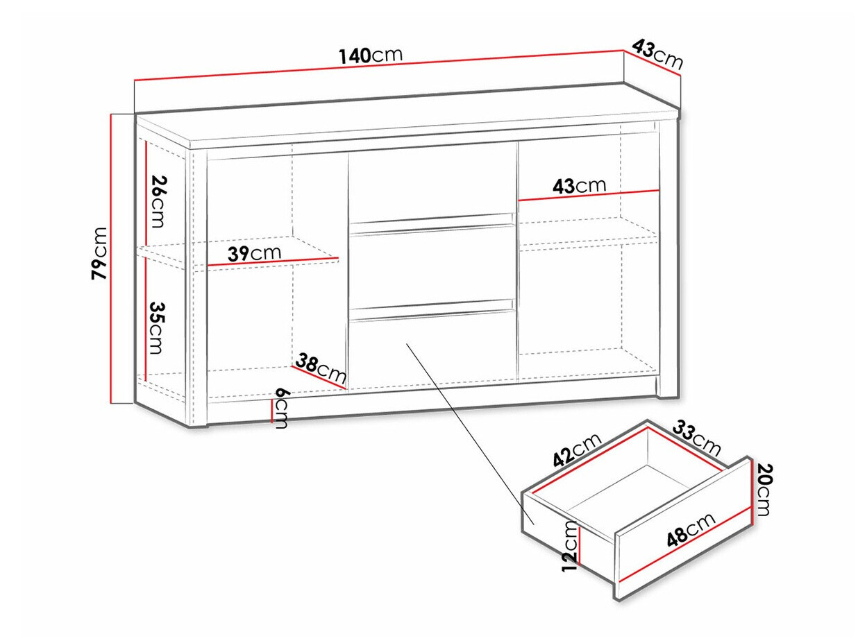 Komoda Deldale 101 (Artisan ąžuolas + Pilka)