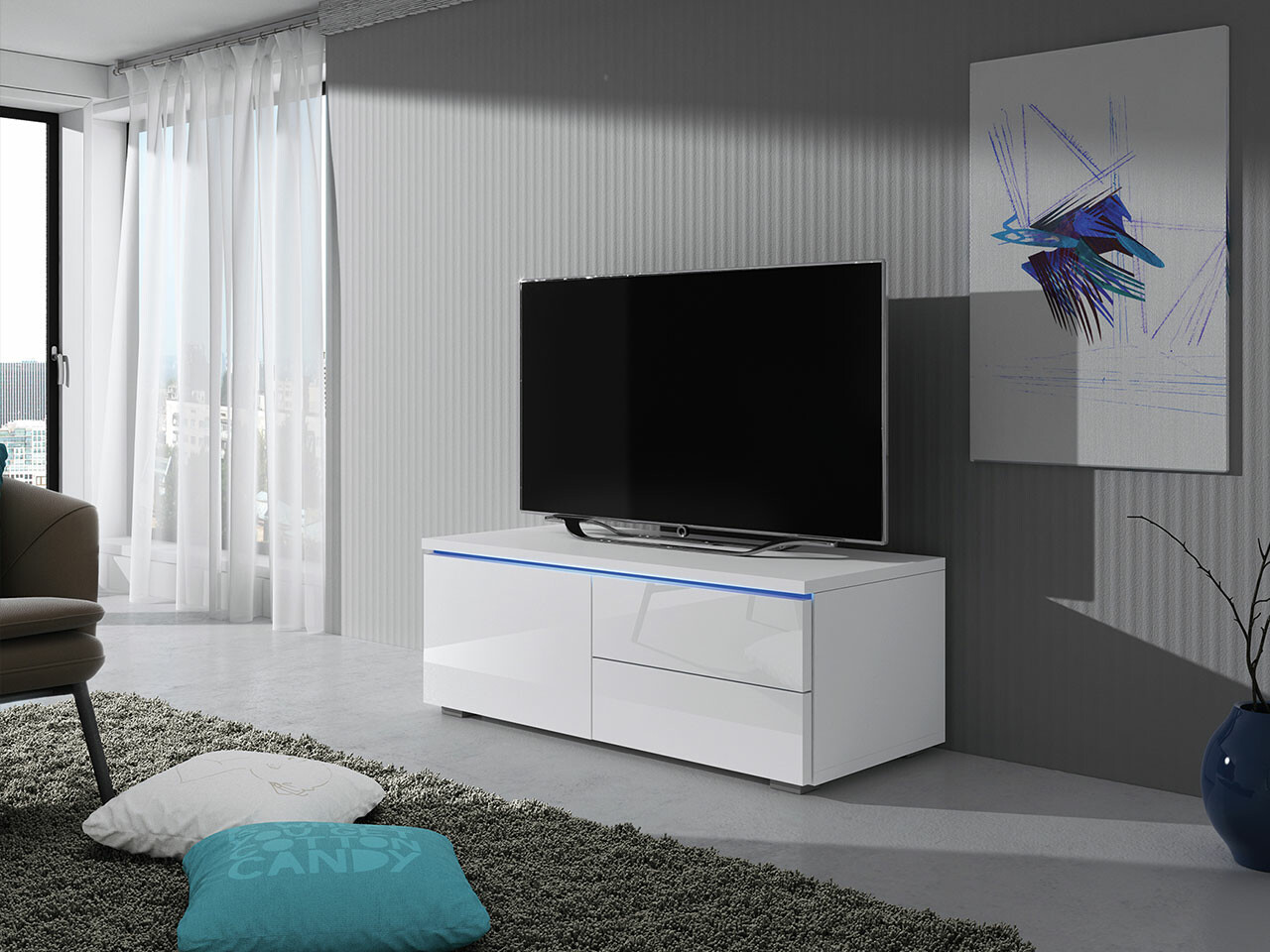 TV staliukas Uva VI (Balta + Blizgi balta)