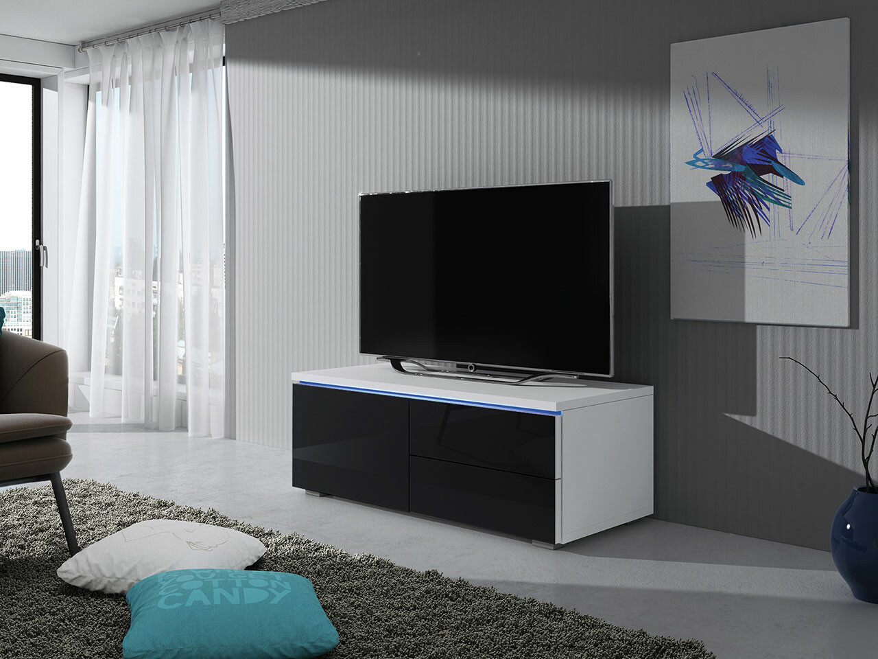 TV staliukas Uva VI (Balta + Blizgi juoda)