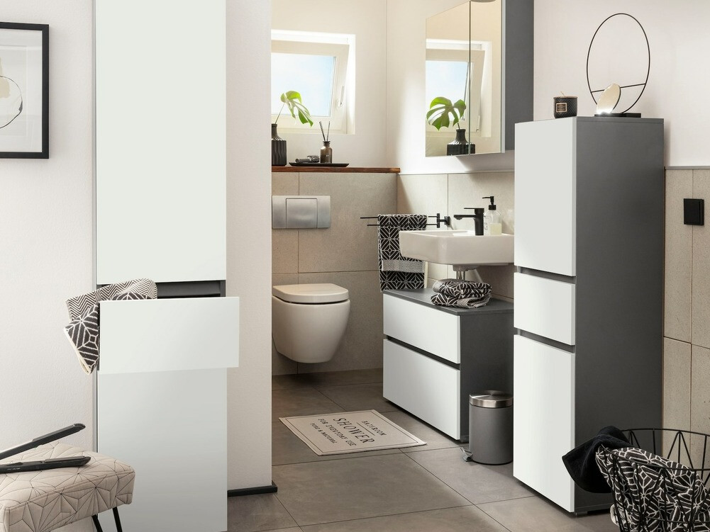 Pastatoma vonios spintelė Soncamu 102 (Balta + Antracitas)