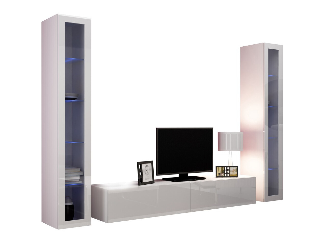 Svetainės komplektas Venenou 140 (Balta + Blizgi balta)