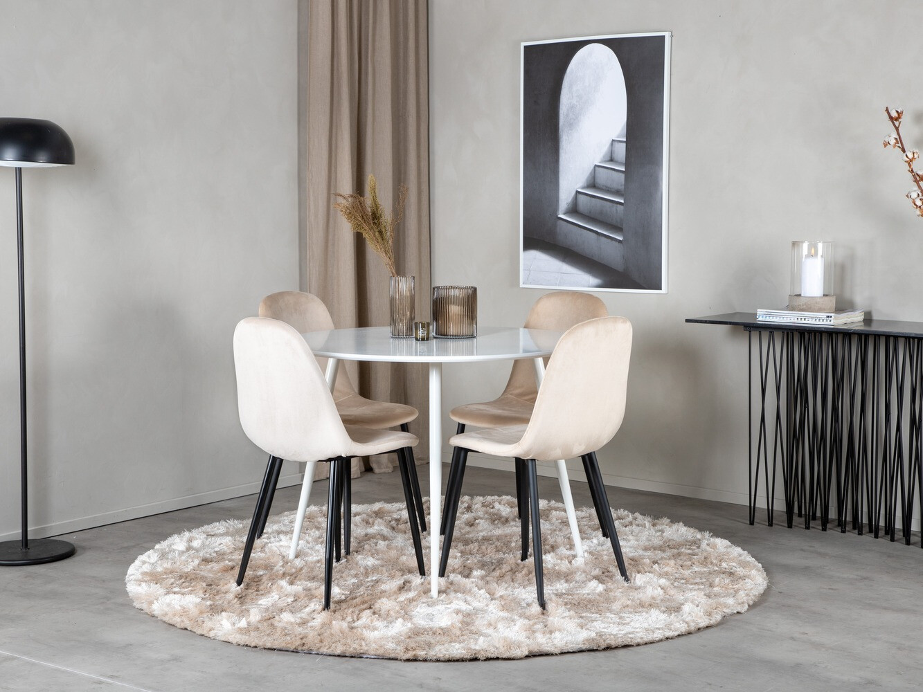 Valgomojo komplektas Dallas 1581 (Kreminė + Juoda)