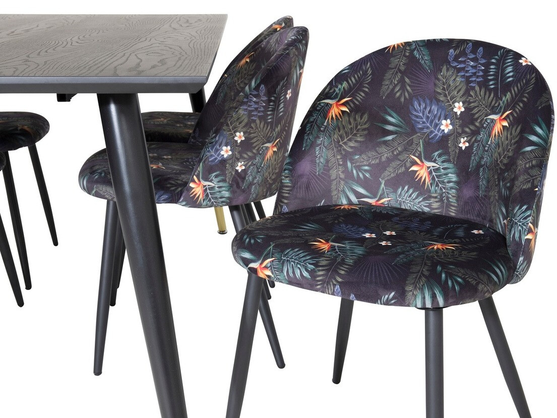 Valgomojo komplektas Dallas 1876 (Gėlių raštas + Juoda)