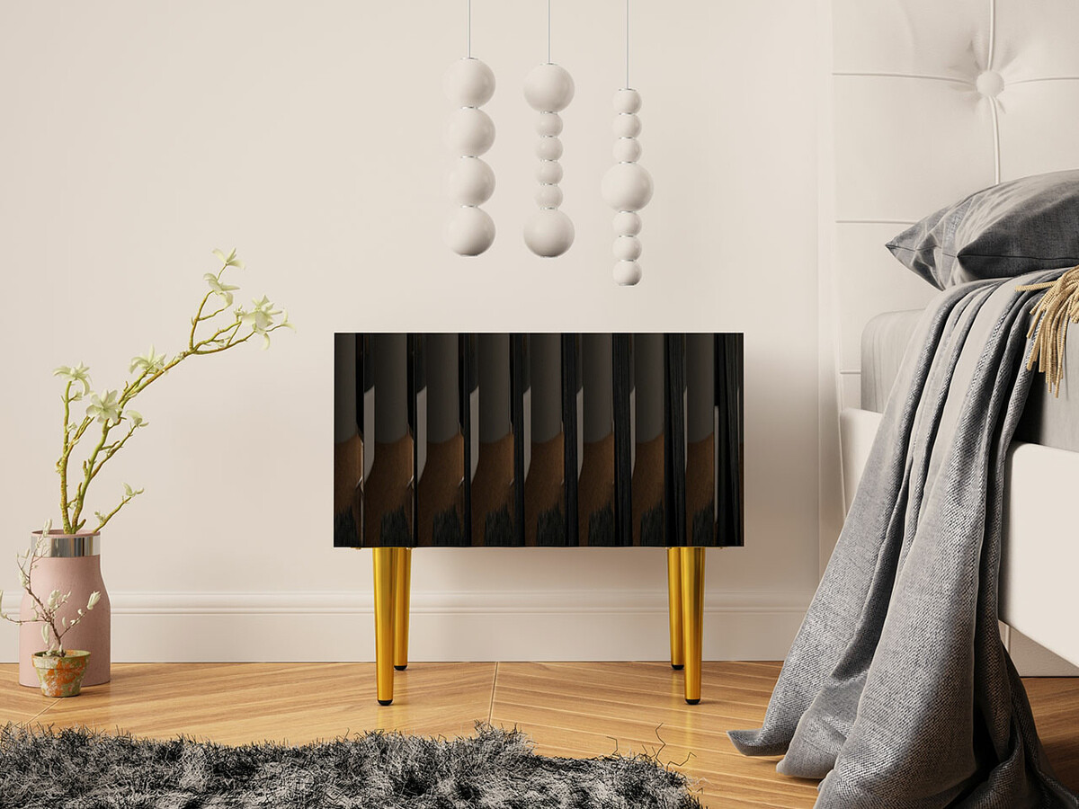 Naktinis staliukas Amplexal (Blizgi juoda + Juoda)