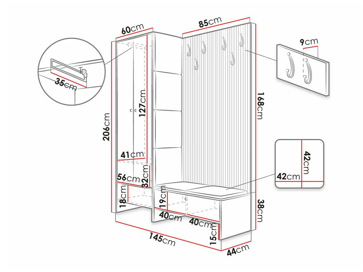 Prieškambario komplektas Donio III (Artisan ąžuolas + Manila 18)