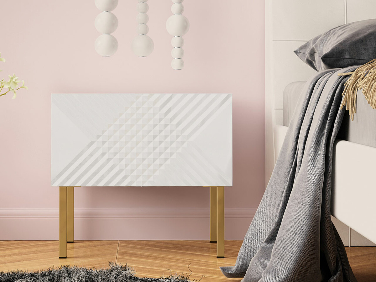 Naktinis staliukas Natar (Balta + Blizgi balta)